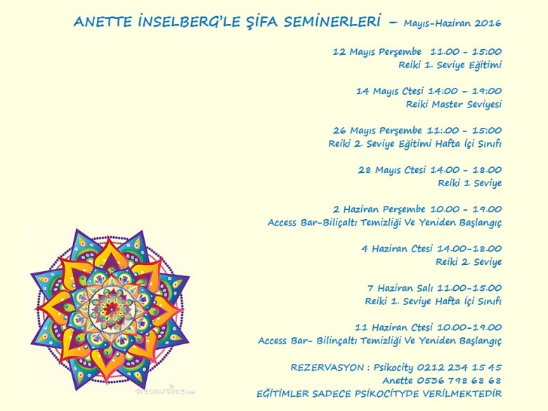 Aylık Şifa Seninerleri- Mayıs 1